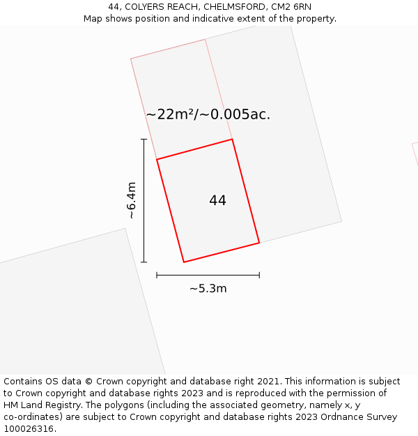 44, COLYERS REACH, CHELMSFORD, CM2 6RN: Plot and title map