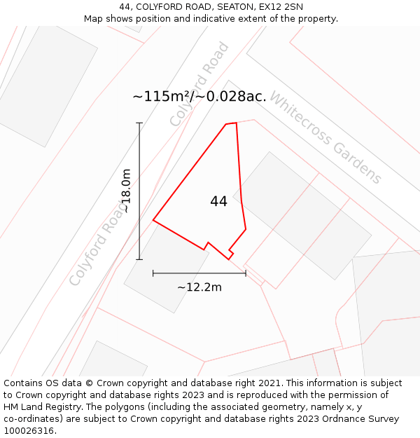 44, COLYFORD ROAD, SEATON, EX12 2SN: Plot and title map