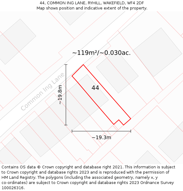 44, COMMON ING LANE, RYHILL, WAKEFIELD, WF4 2DF: Plot and title map