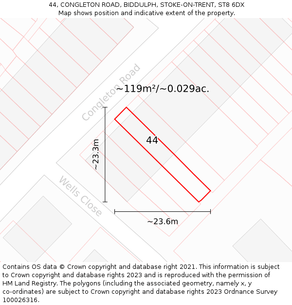 44, CONGLETON ROAD, BIDDULPH, STOKE-ON-TRENT, ST8 6DX: Plot and title map