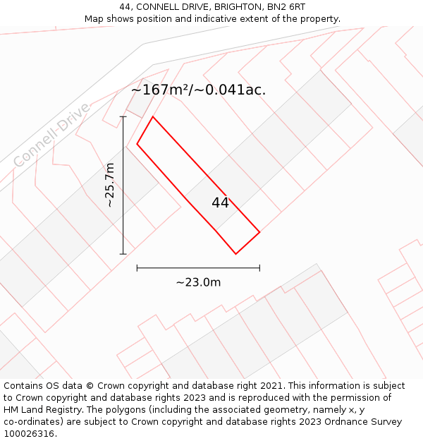 44, CONNELL DRIVE, BRIGHTON, BN2 6RT: Plot and title map