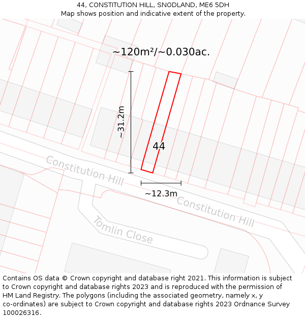 44, CONSTITUTION HILL, SNODLAND, ME6 5DH: Plot and title map