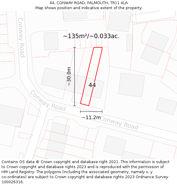 44, CONWAY ROAD, FALMOUTH, TR11 4LA: Plot and title map