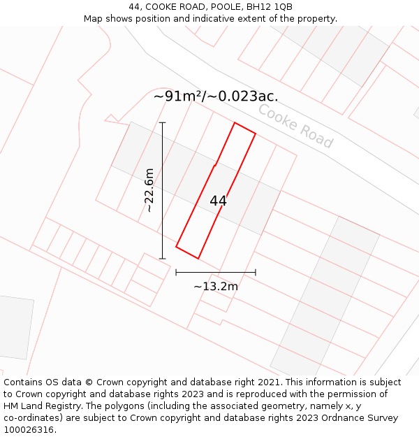 44, COOKE ROAD, POOLE, BH12 1QB: Plot and title map