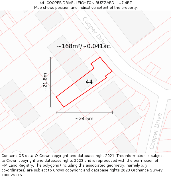 44, COOPER DRIVE, LEIGHTON BUZZARD, LU7 4RZ: Plot and title map