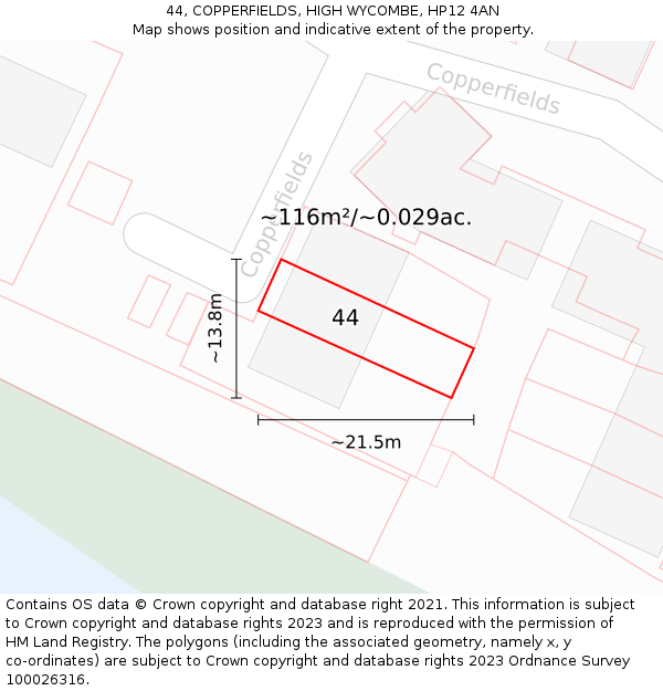 44, COPPERFIELDS, HIGH WYCOMBE, HP12 4AN: Plot and title map