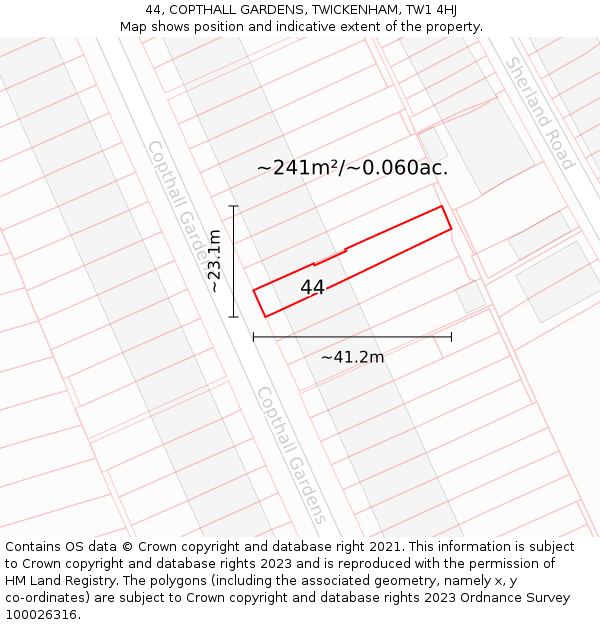 44, COPTHALL GARDENS, TWICKENHAM, TW1 4HJ: Plot and title map