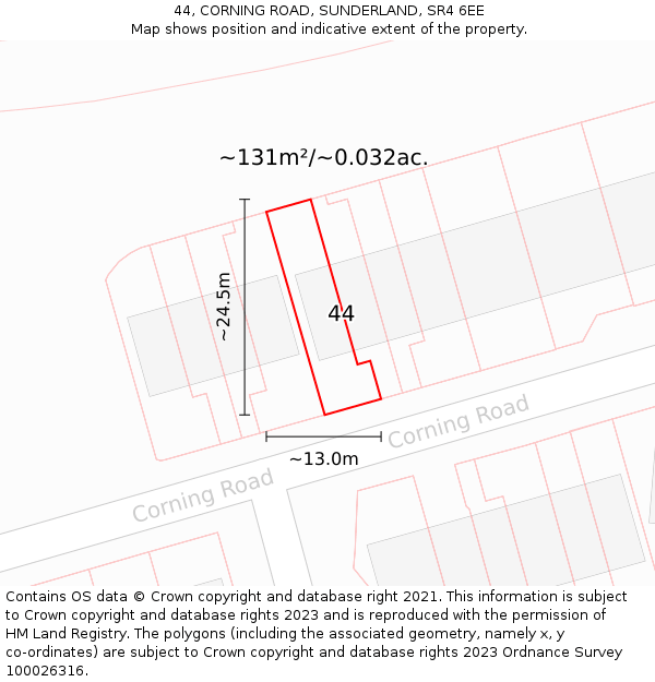 44, CORNING ROAD, SUNDERLAND, SR4 6EE: Plot and title map