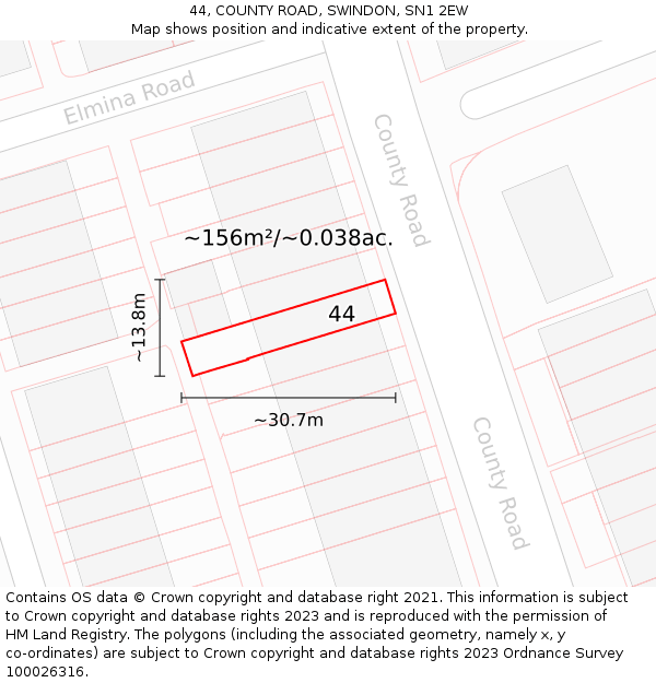 44, COUNTY ROAD, SWINDON, SN1 2EW: Plot and title map