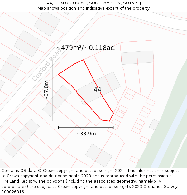 44, COXFORD ROAD, SOUTHAMPTON, SO16 5FJ: Plot and title map