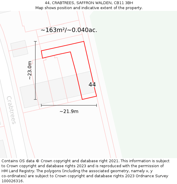 44, CRABTREES, SAFFRON WALDEN, CB11 3BH: Plot and title map