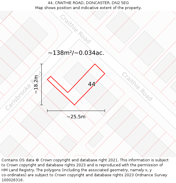 44, CRAITHIE ROAD, DONCASTER, DN2 5EG: Plot and title map