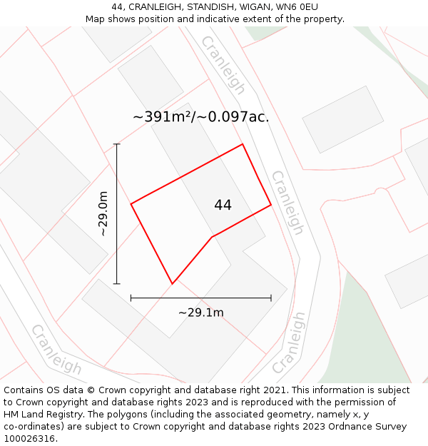 44, CRANLEIGH, STANDISH, WIGAN, WN6 0EU: Plot and title map