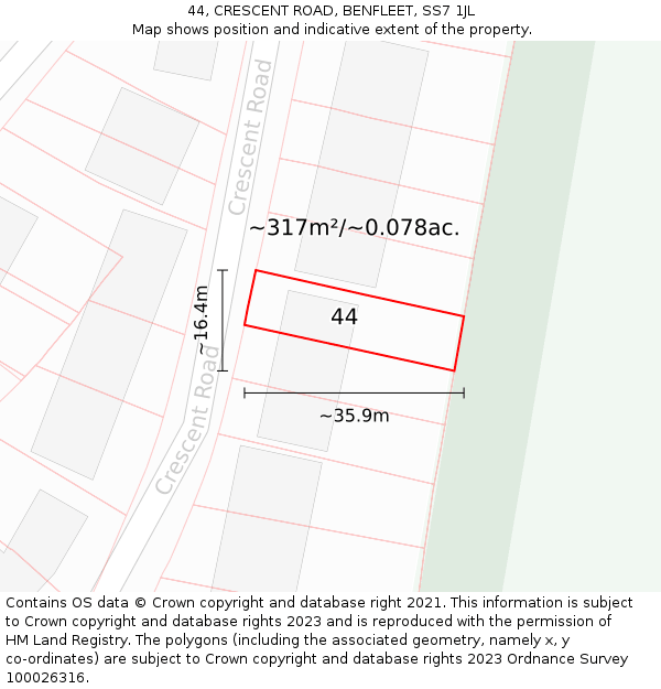 44, CRESCENT ROAD, BENFLEET, SS7 1JL: Plot and title map