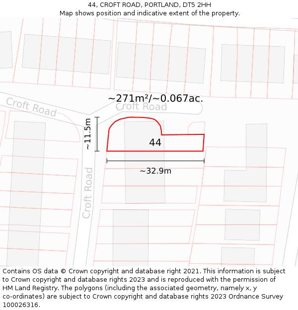 44, CROFT ROAD, PORTLAND, DT5 2HH: Plot and title map