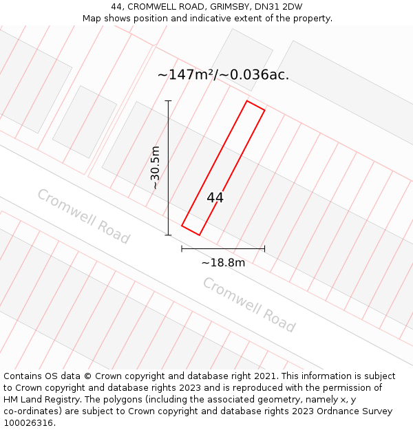 44, CROMWELL ROAD, GRIMSBY, DN31 2DW: Plot and title map