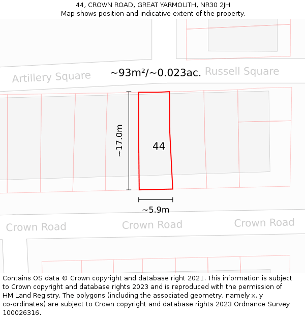 44, CROWN ROAD, GREAT YARMOUTH, NR30 2JH: Plot and title map