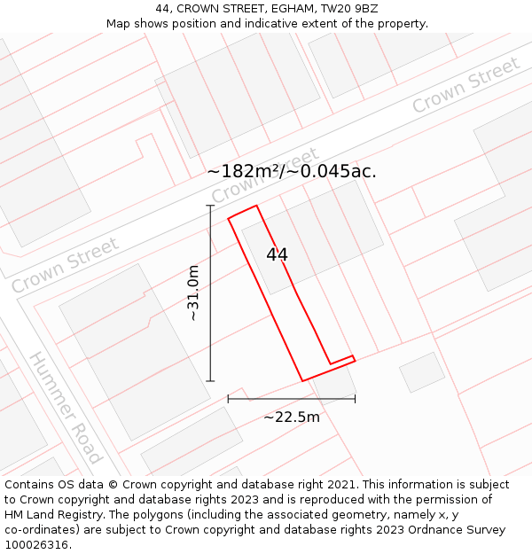 44, CROWN STREET, EGHAM, TW20 9BZ: Plot and title map