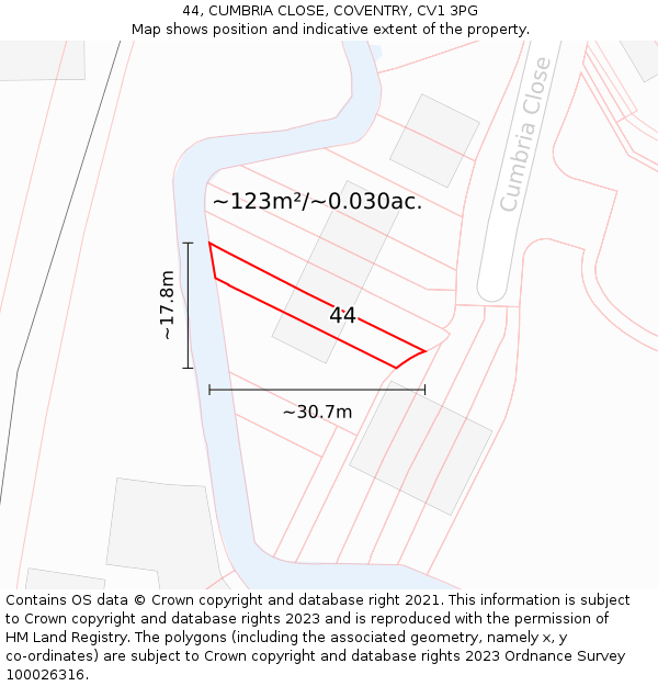 44, CUMBRIA CLOSE, COVENTRY, CV1 3PG: Plot and title map