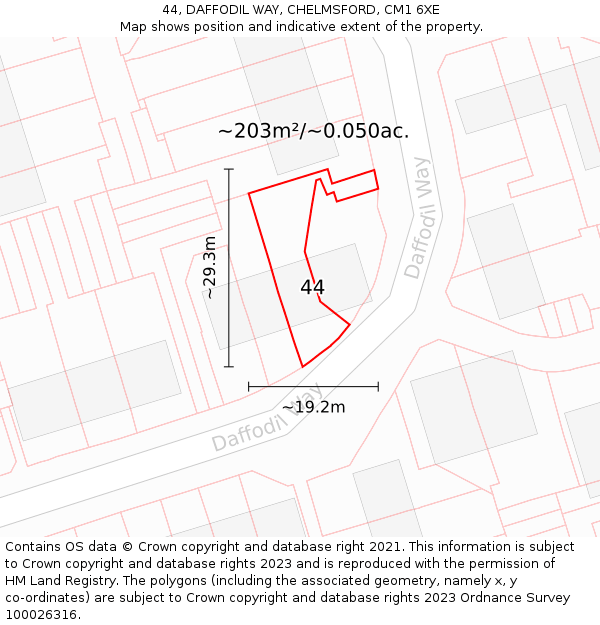 44, DAFFODIL WAY, CHELMSFORD, CM1 6XE: Plot and title map