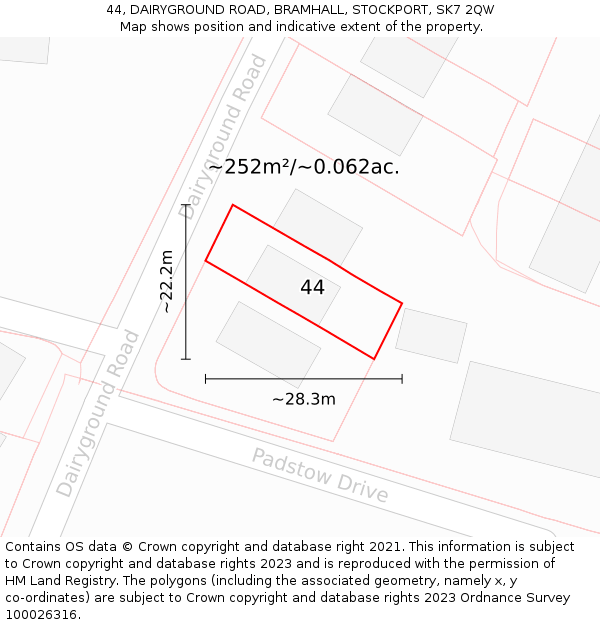 44, DAIRYGROUND ROAD, BRAMHALL, STOCKPORT, SK7 2QW: Plot and title map