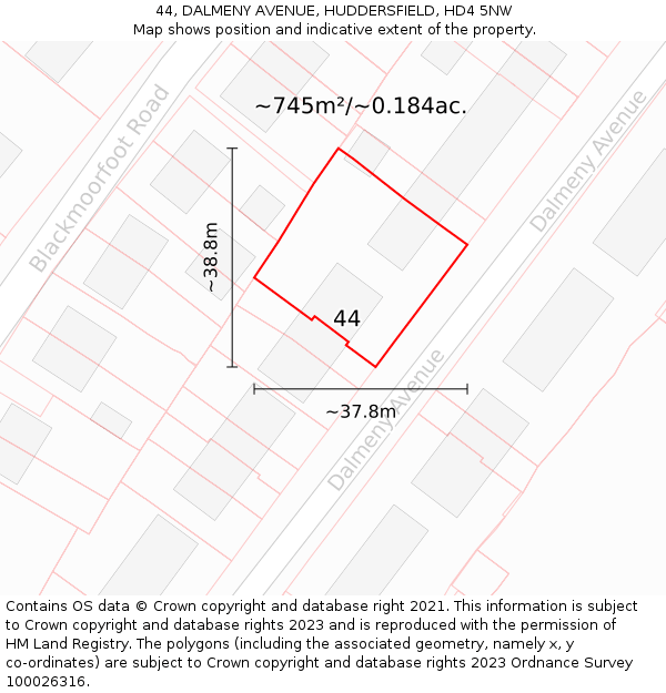 44, DALMENY AVENUE, HUDDERSFIELD, HD4 5NW: Plot and title map