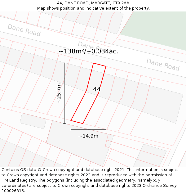 44, DANE ROAD, MARGATE, CT9 2AA: Plot and title map