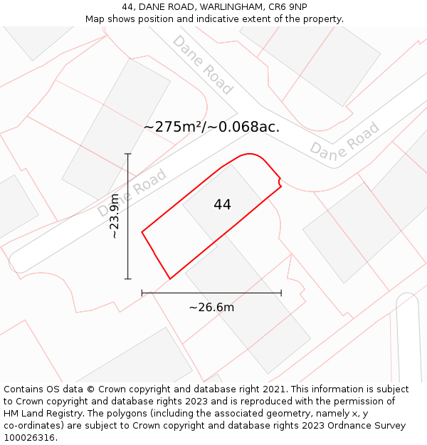 44, DANE ROAD, WARLINGHAM, CR6 9NP: Plot and title map