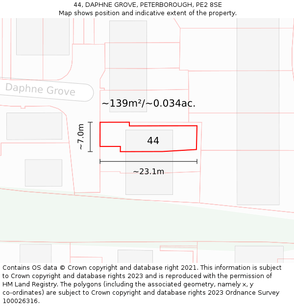 44, DAPHNE GROVE, PETERBOROUGH, PE2 8SE: Plot and title map