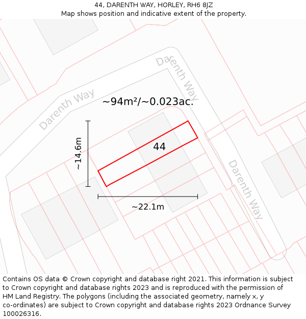 44, DARENTH WAY, HORLEY, RH6 8JZ: Plot and title map