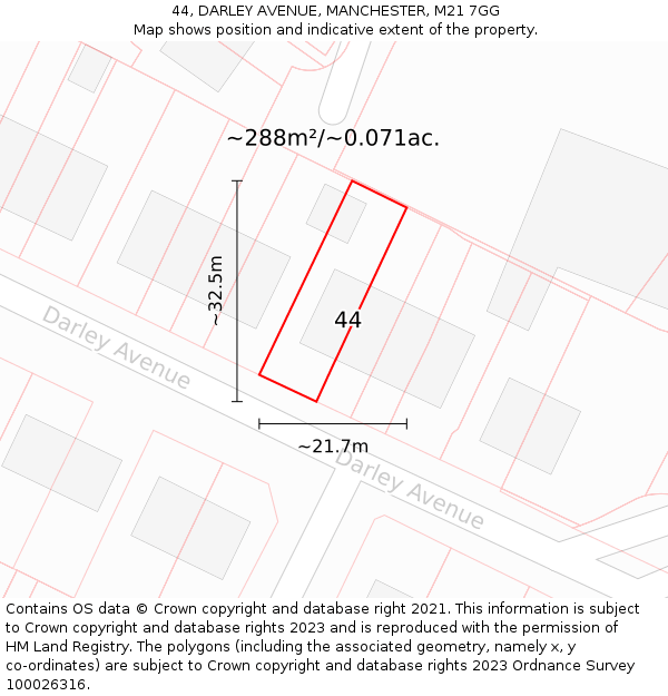 44, DARLEY AVENUE, MANCHESTER, M21 7GG: Plot and title map