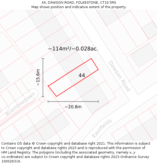 44, DAWSON ROAD, FOLKESTONE, CT19 5RS: Plot and title map