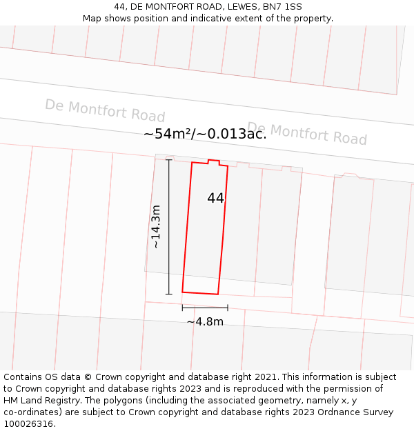 44, DE MONTFORT ROAD, LEWES, BN7 1SS: Plot and title map