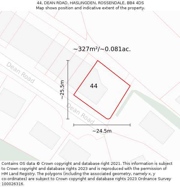 44, DEAN ROAD, HASLINGDEN, ROSSENDALE, BB4 4DS: Plot and title map