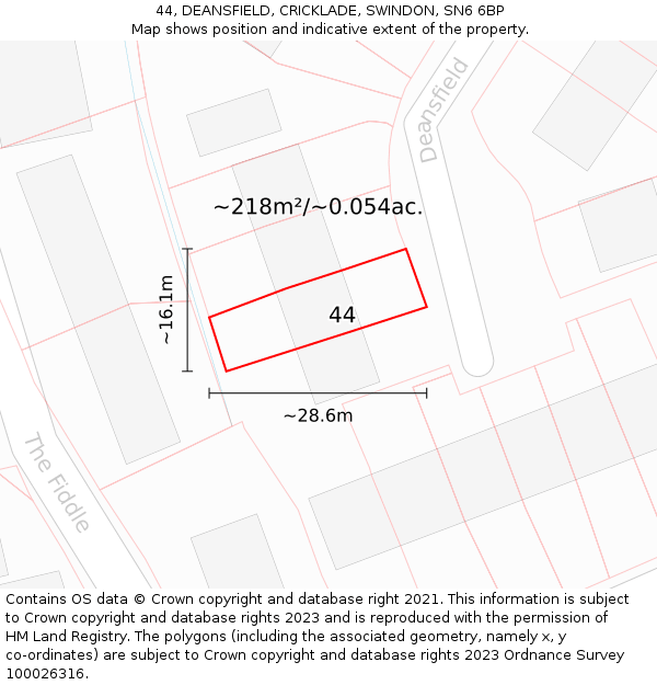 44, DEANSFIELD, CRICKLADE, SWINDON, SN6 6BP: Plot and title map