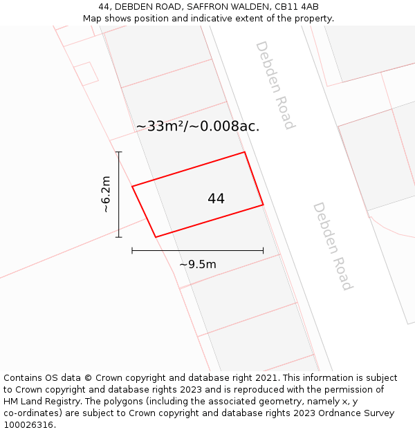 44, DEBDEN ROAD, SAFFRON WALDEN, CB11 4AB: Plot and title map