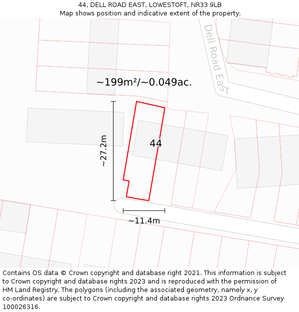 44, DELL ROAD EAST, LOWESTOFT, NR33 9LB: Plot and title map