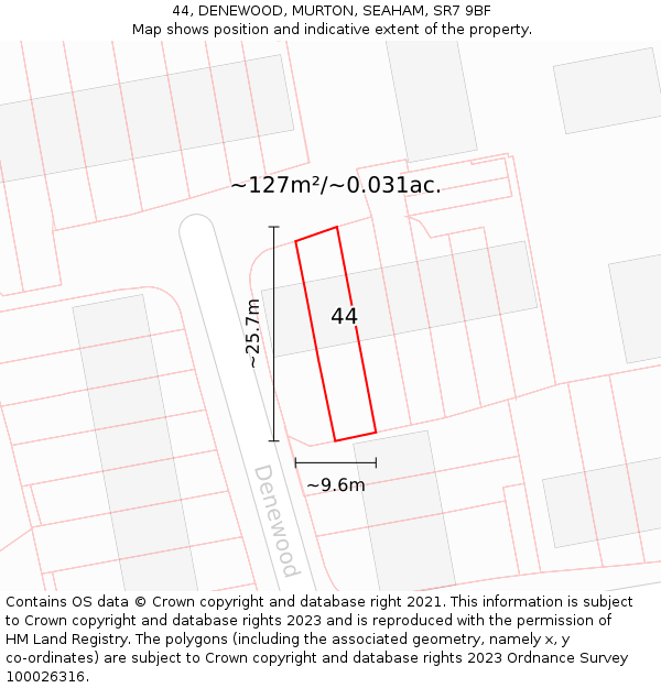 44, DENEWOOD, MURTON, SEAHAM, SR7 9BF: Plot and title map