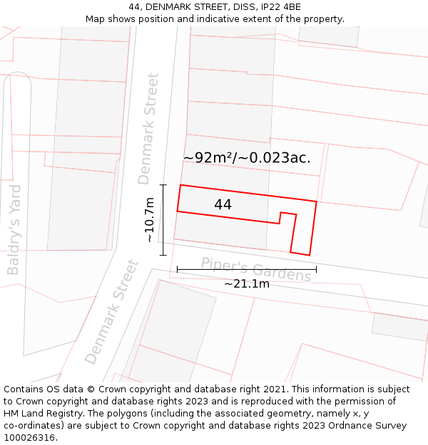 44, DENMARK STREET, DISS, IP22 4BE: Plot and title map