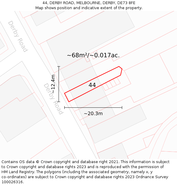 44, DERBY ROAD, MELBOURNE, DERBY, DE73 8FE: Plot and title map