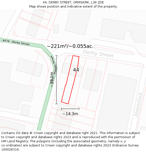44, DERBY STREET, ORMSKIRK, L39 2DE: Plot and title map
