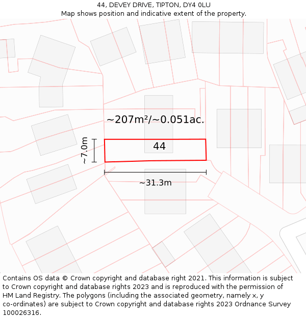 44, DEVEY DRIVE, TIPTON, DY4 0LU: Plot and title map