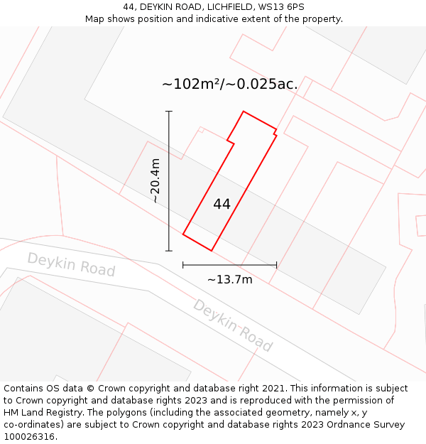 44, DEYKIN ROAD, LICHFIELD, WS13 6PS: Plot and title map