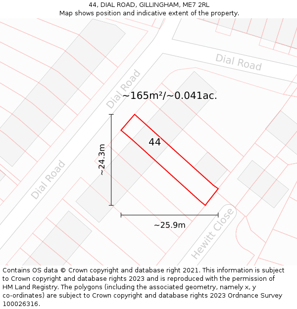 44, DIAL ROAD, GILLINGHAM, ME7 2RL: Plot and title map