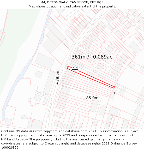 44, DITTON WALK, CAMBRIDGE, CB5 8QE: Plot and title map