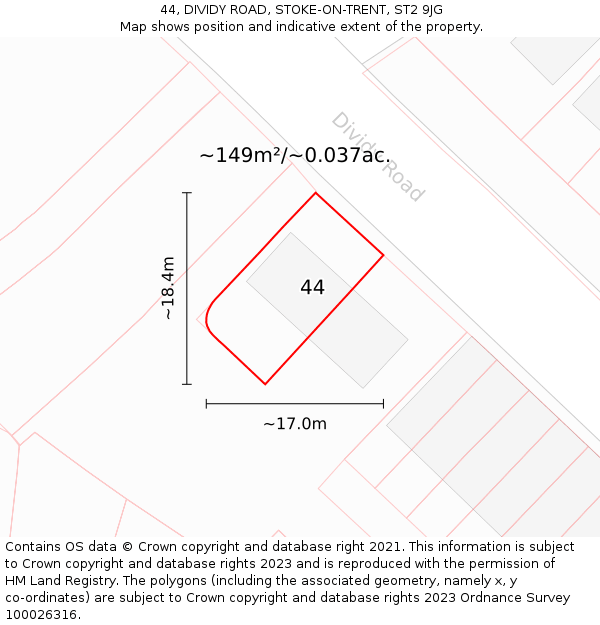 44, DIVIDY ROAD, STOKE-ON-TRENT, ST2 9JG: Plot and title map