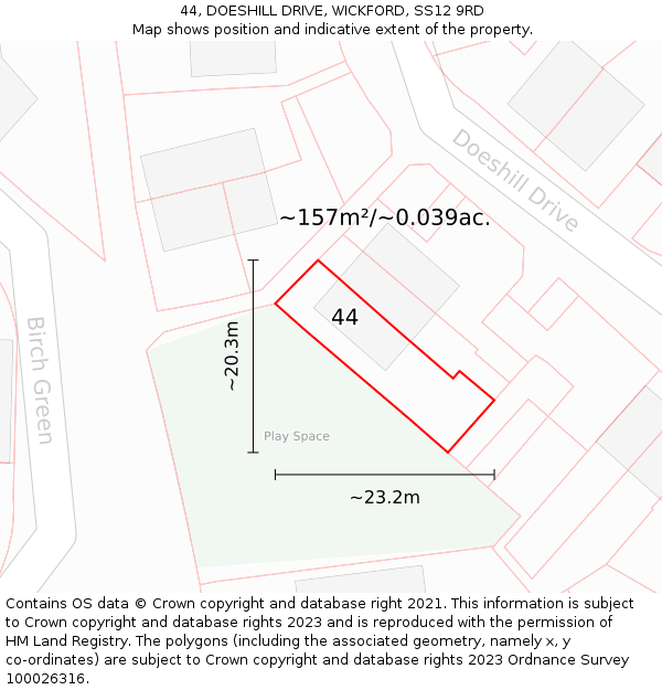 44, DOESHILL DRIVE, WICKFORD, SS12 9RD: Plot and title map