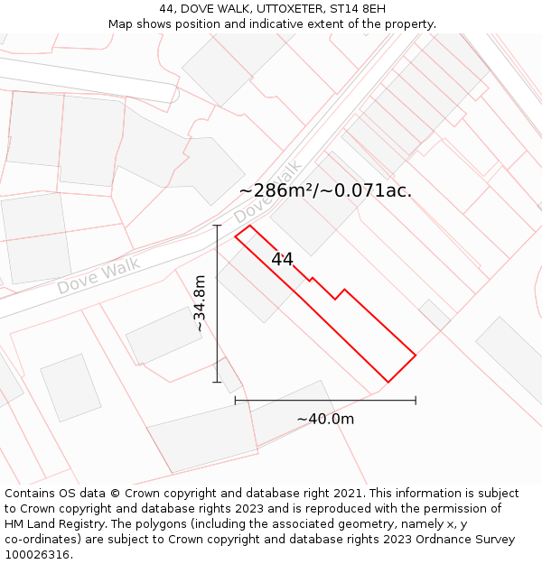 44, DOVE WALK, UTTOXETER, ST14 8EH: Plot and title map