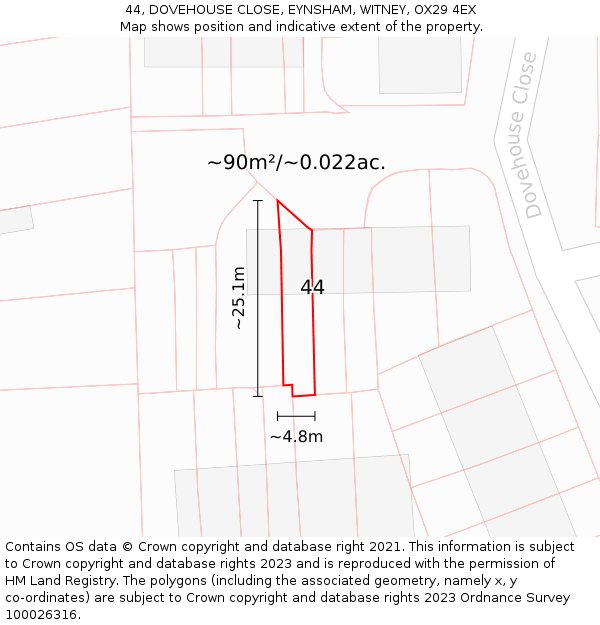 44, DOVEHOUSE CLOSE, EYNSHAM, WITNEY, OX29 4EX: Plot and title map