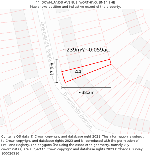 44, DOWNLANDS AVENUE, WORTHING, BN14 9HE: Plot and title map